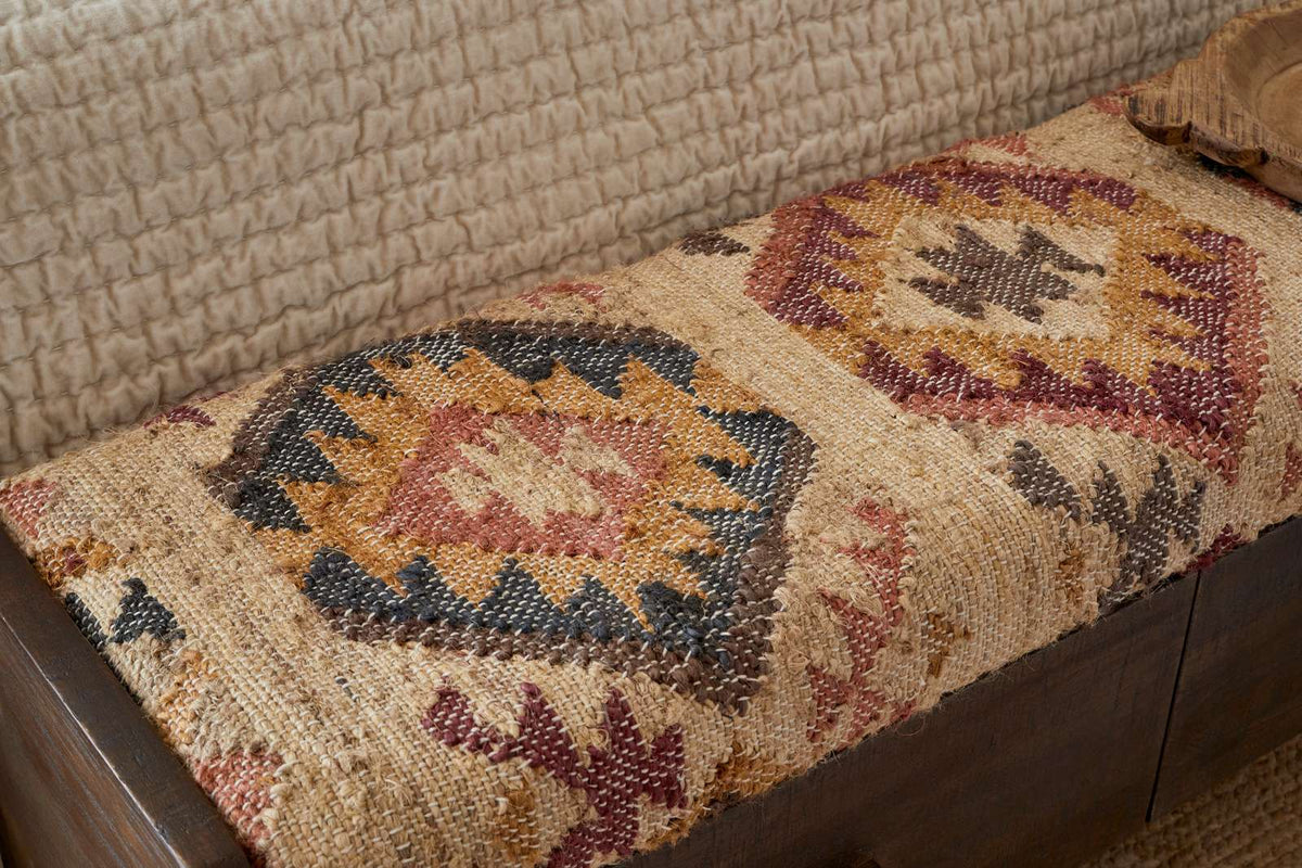 Nkuku Barir Mango Wood Upholstered Storage Bench Chocolate Brown