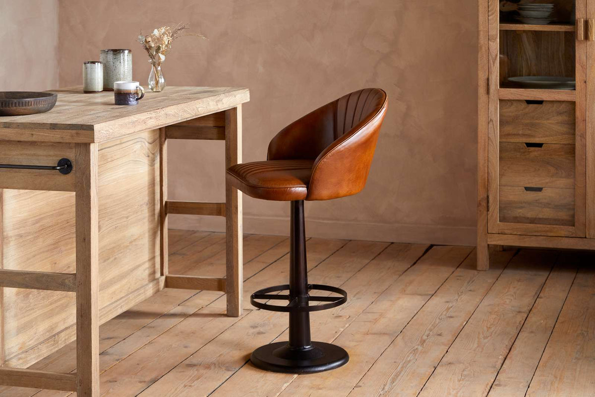 Nkuku Lal Leather Swivel Counter Chair Aged Tan
