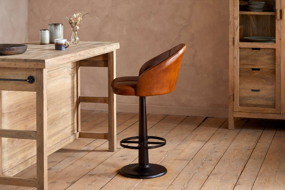 Nkuku Lal Leather Swivel Counter Chair Aged Tan