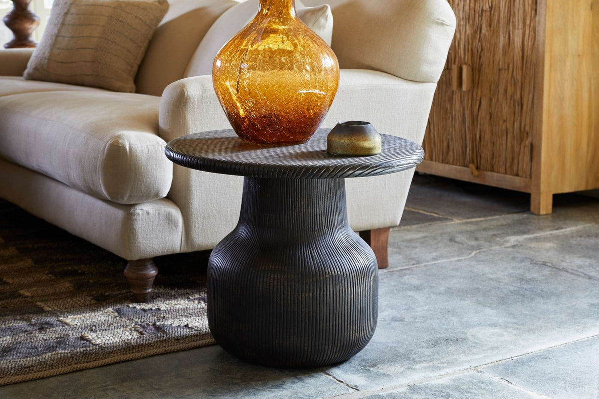 Nkuku Vivan Grooved Wood Side Table Charcoal