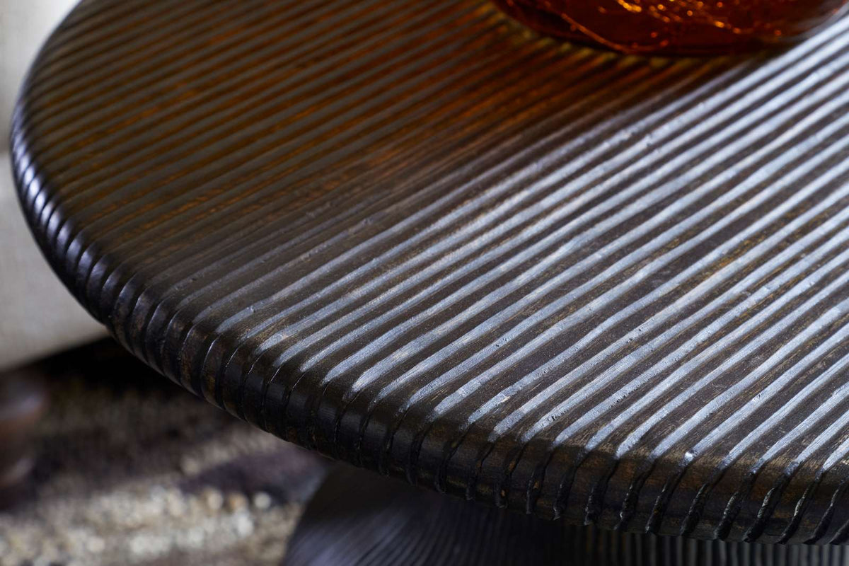 Nkuku Vivan Grooved Wood Side Table Charcoal