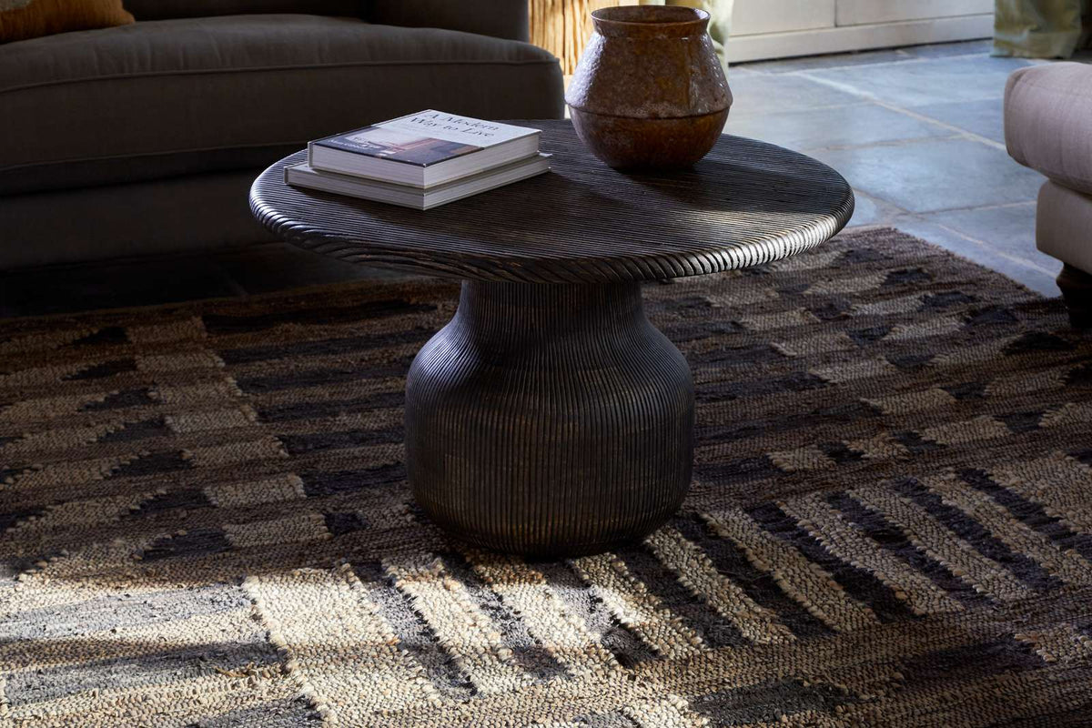 Nkuku Vivan Grooved Wood Coffee Table Charcoal