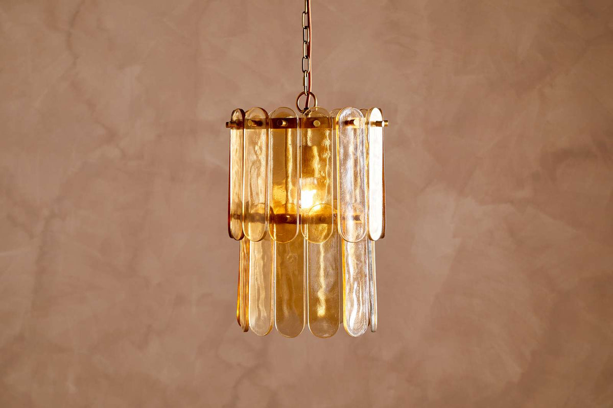 Nkuku Itan Recycled Glass Tiered Pendant Amber