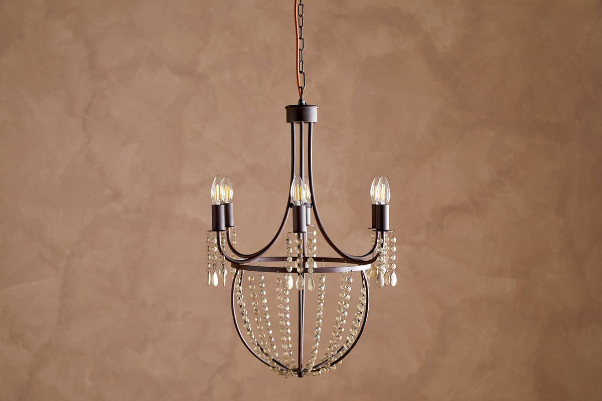 Nkuku Naavia Rustic Iron & Crystal Chandelier Rust
