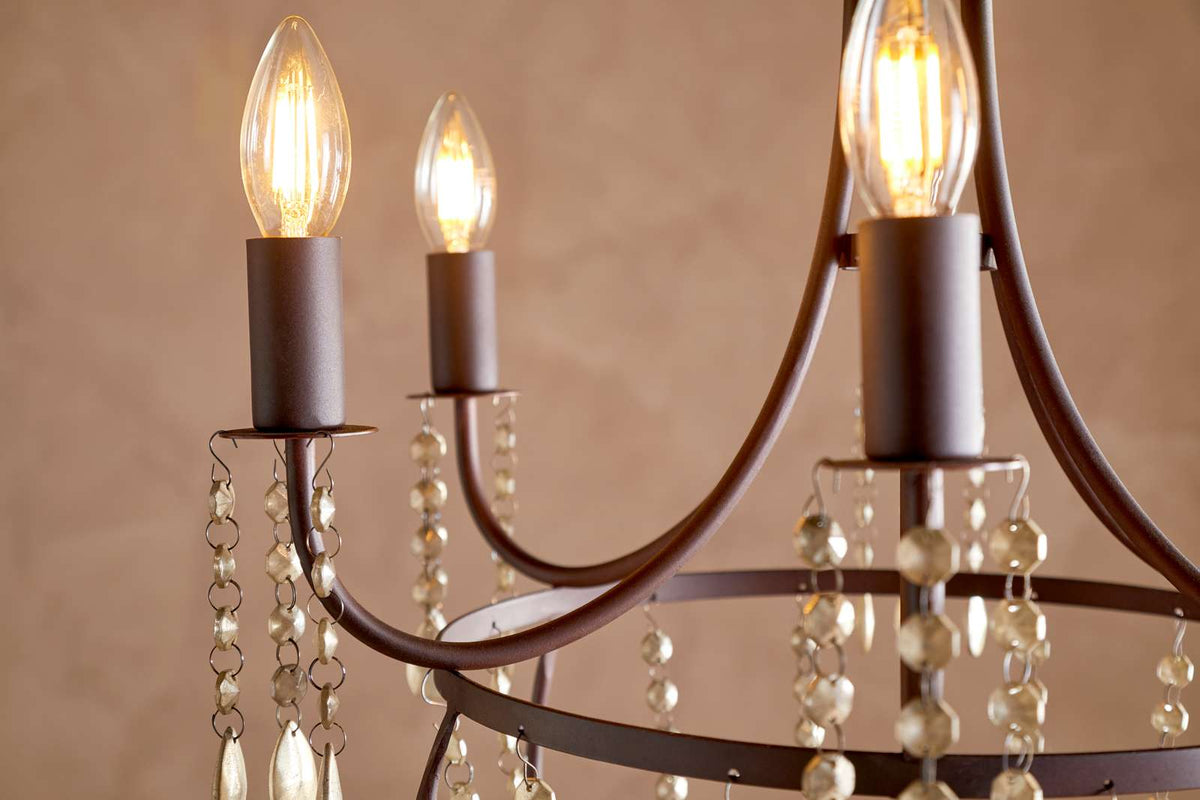 Nkuku Naavia Rustic Iron & Crystal Chandelier Rust