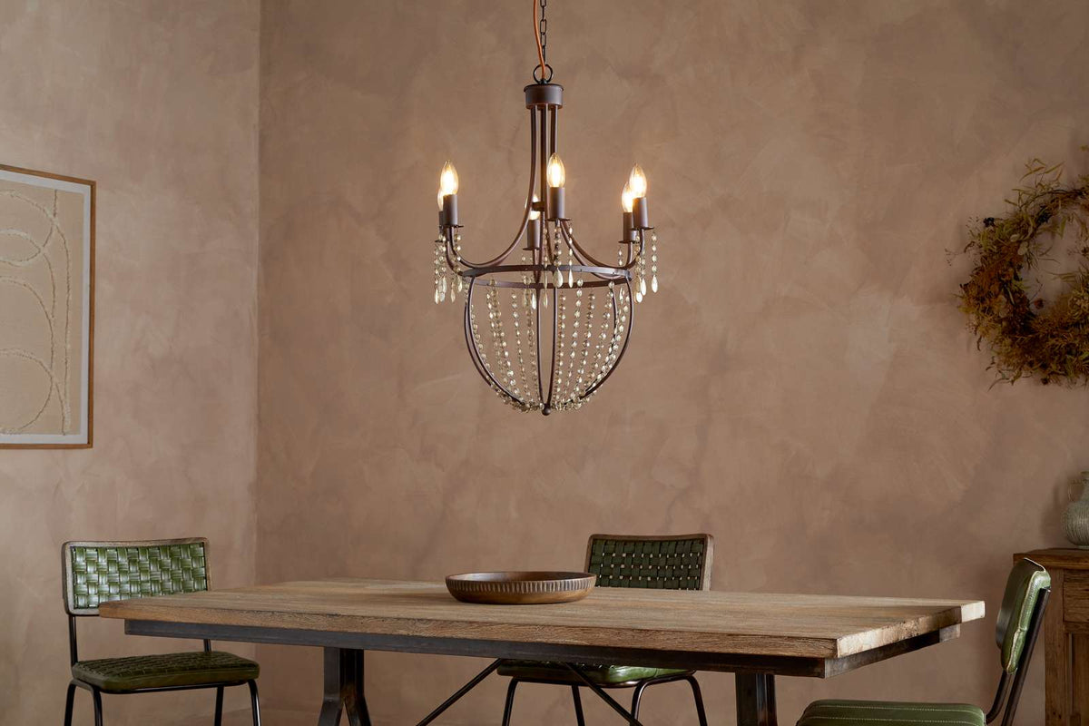 Nkuku Naavia Rustic Iron & Crystal Chandelier Rust
