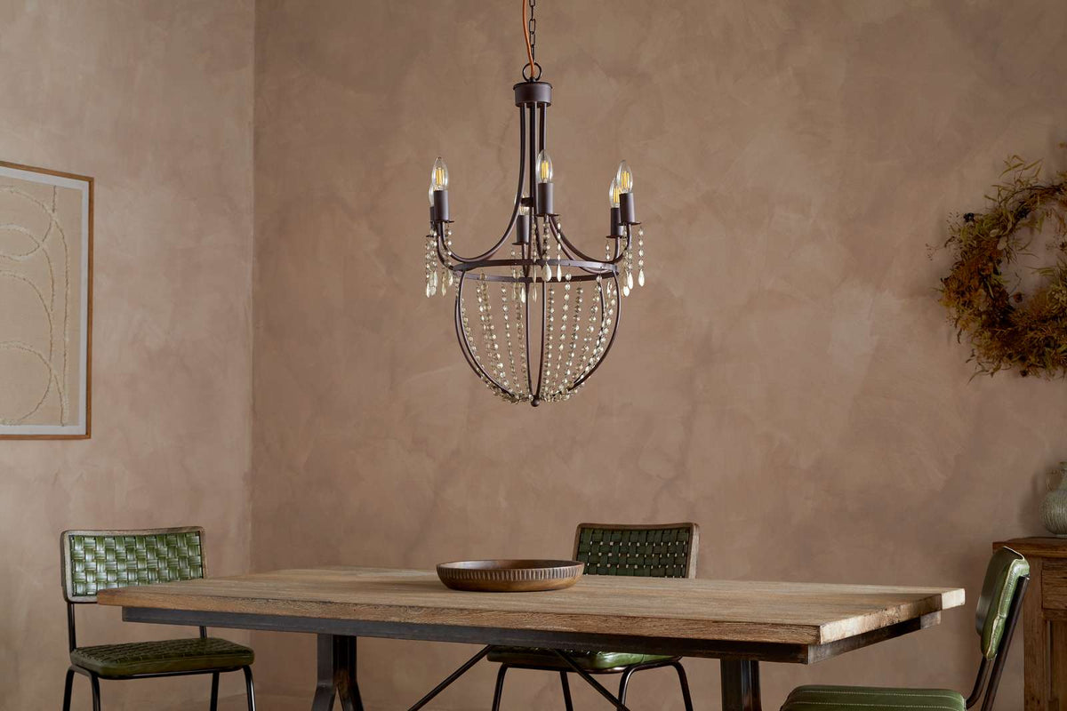 Nkuku Naavia Rustic Iron & Crystal Chandelier Rust
