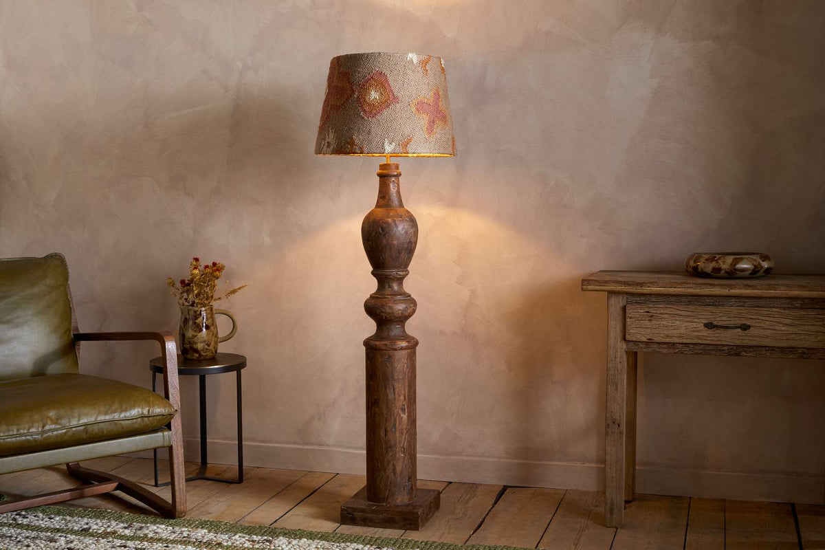 Nkuku Naya Carved Wood Floor Lamp Base Chocolate Brown
