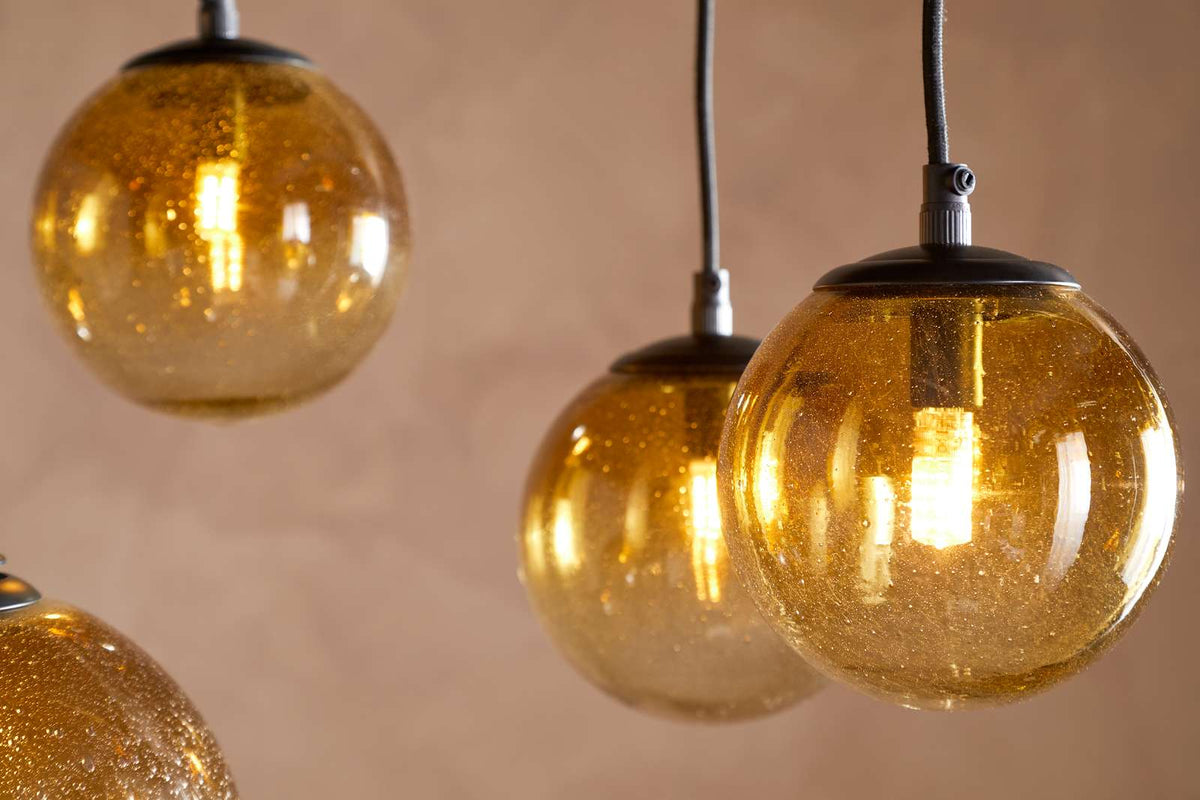 Nkuku Jerami Recycled Glass Linear Statement Chandelier Caramel
