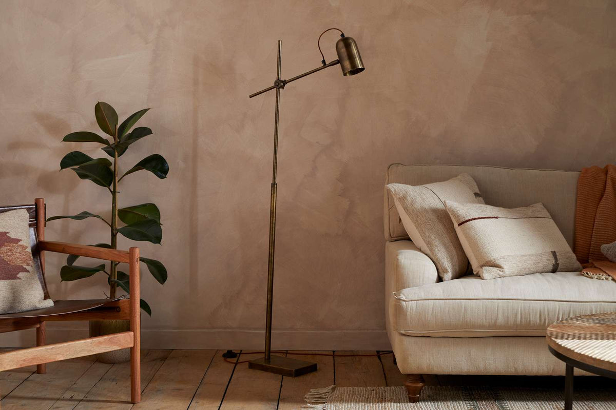 Nkuku Thenkara Directional Floor Lamp Antique Brass