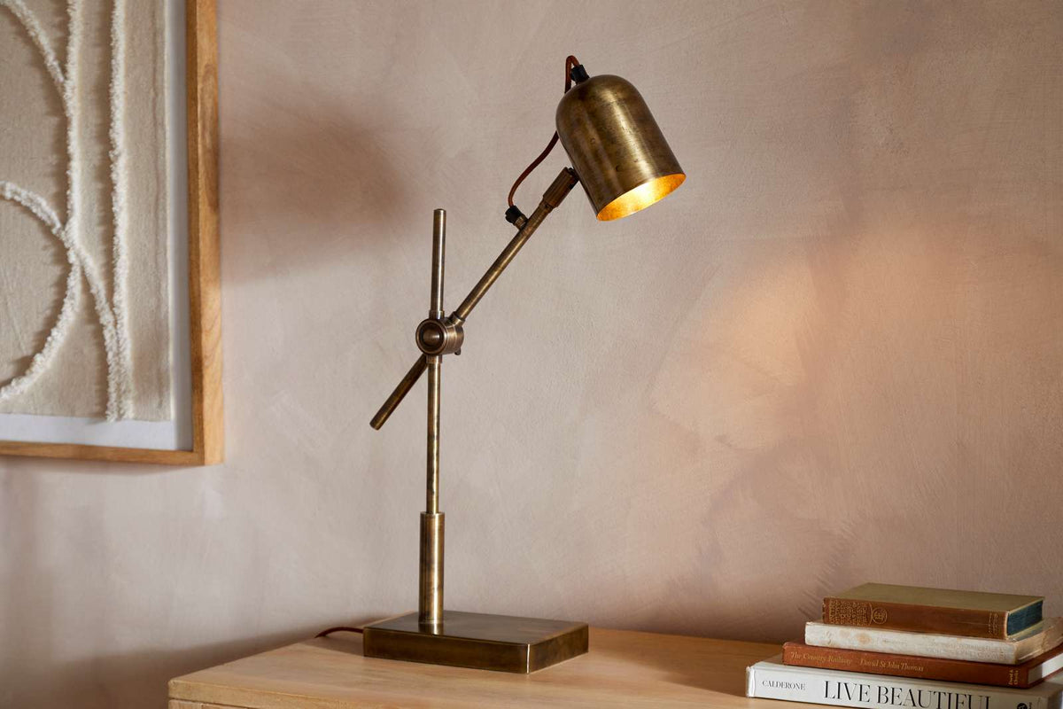 Nkuku Thenkara Directional Desk Lamp Antique Brass