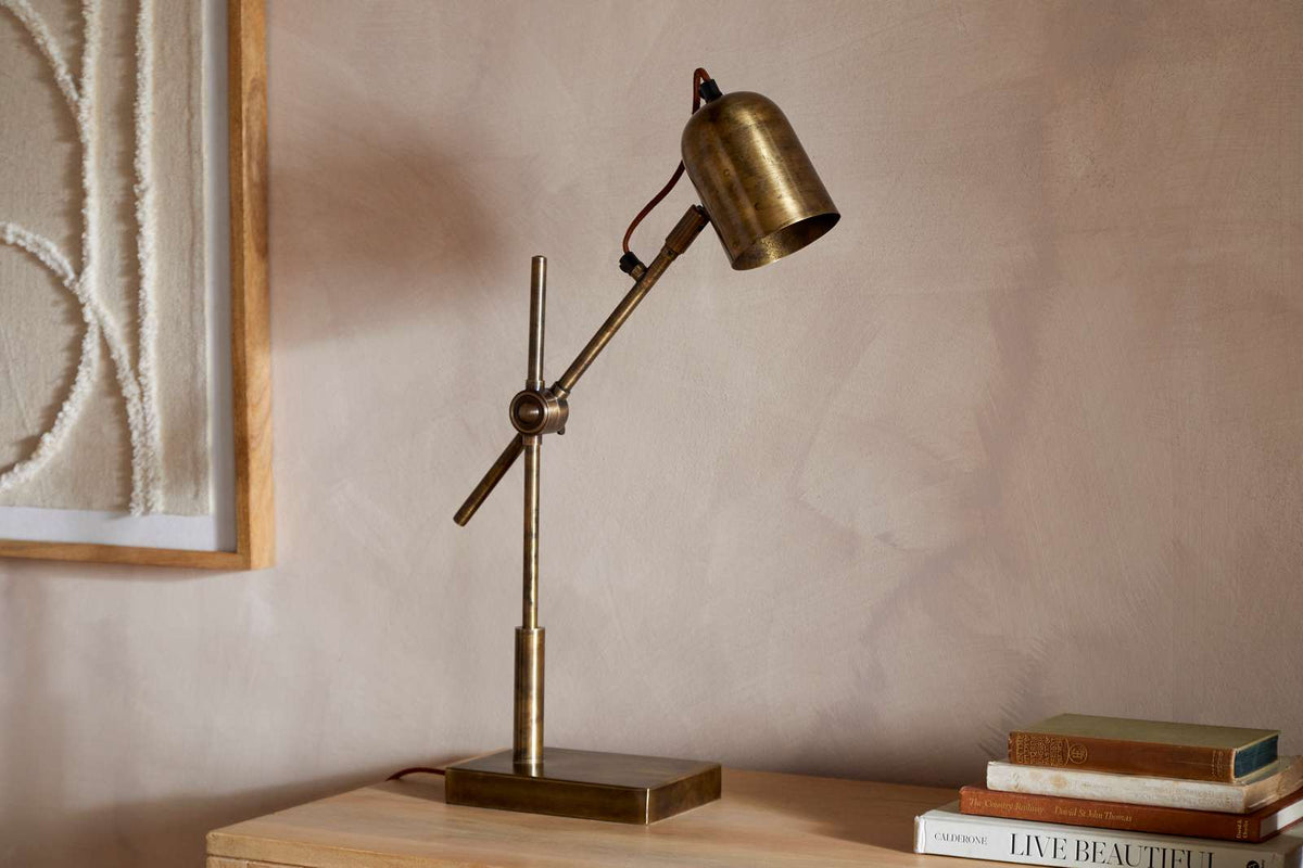 Nkuku Thenkara Directional Desk Lamp Antique Brass