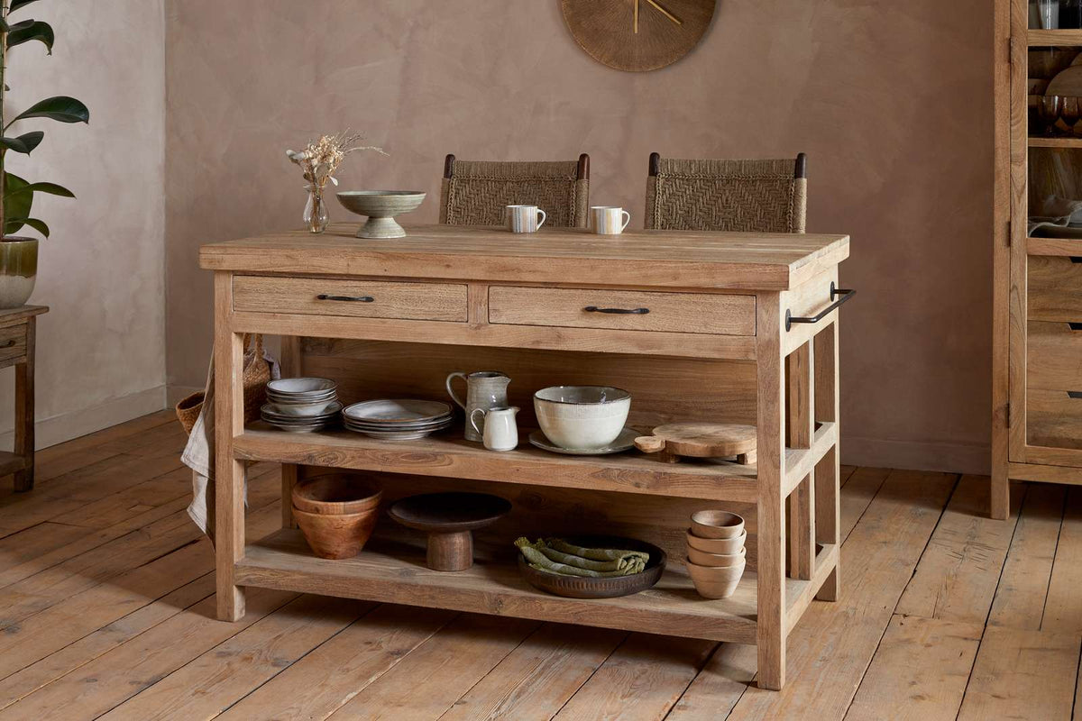 Nkuku Tivu Reclaimed Wood Kitchen Island Natural