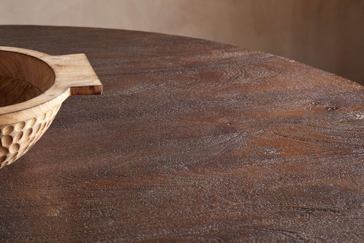 Nkuku Laya Carved Wood Dining Table Chocolate Brown Large