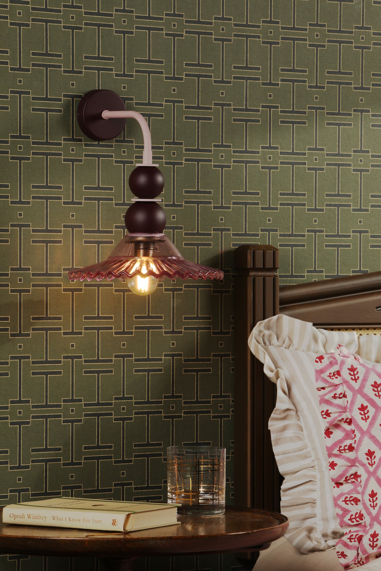 David Hunt Nueva Wall Light Azalea Glass and Aubergine