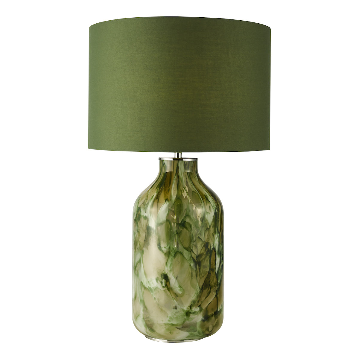 Dar Nuria Table Lamp Green Art Glass and Polished Chrome With Shade