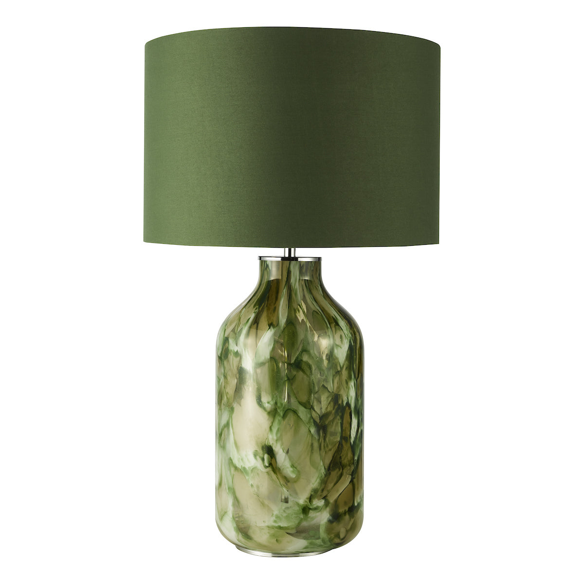 Dar Nuria Table Lamp Green Art Glass and Polished Chrome With Shade