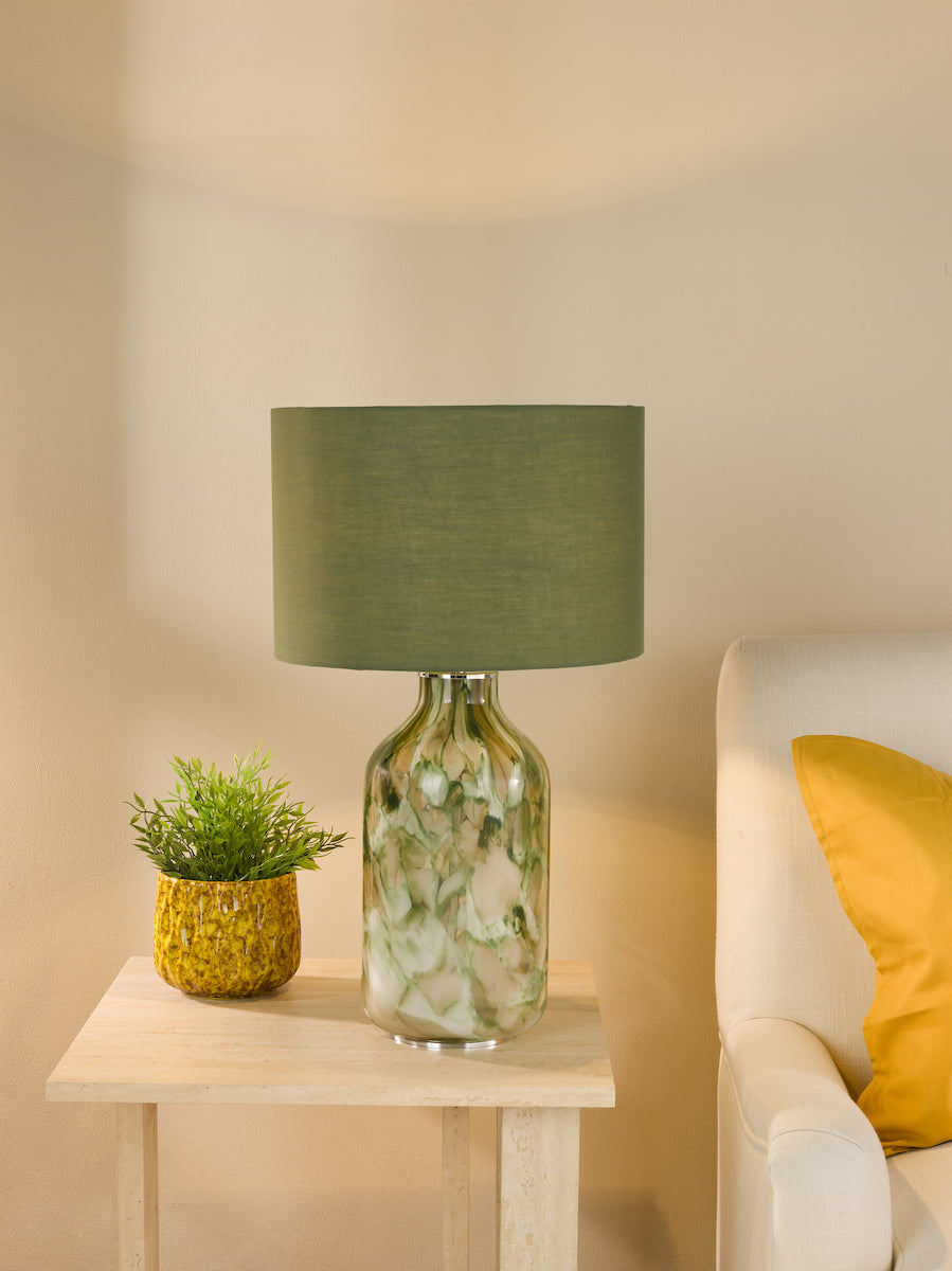 Dar Nuria Table Lamp Green Art Glass and Polished Chrome With Shade