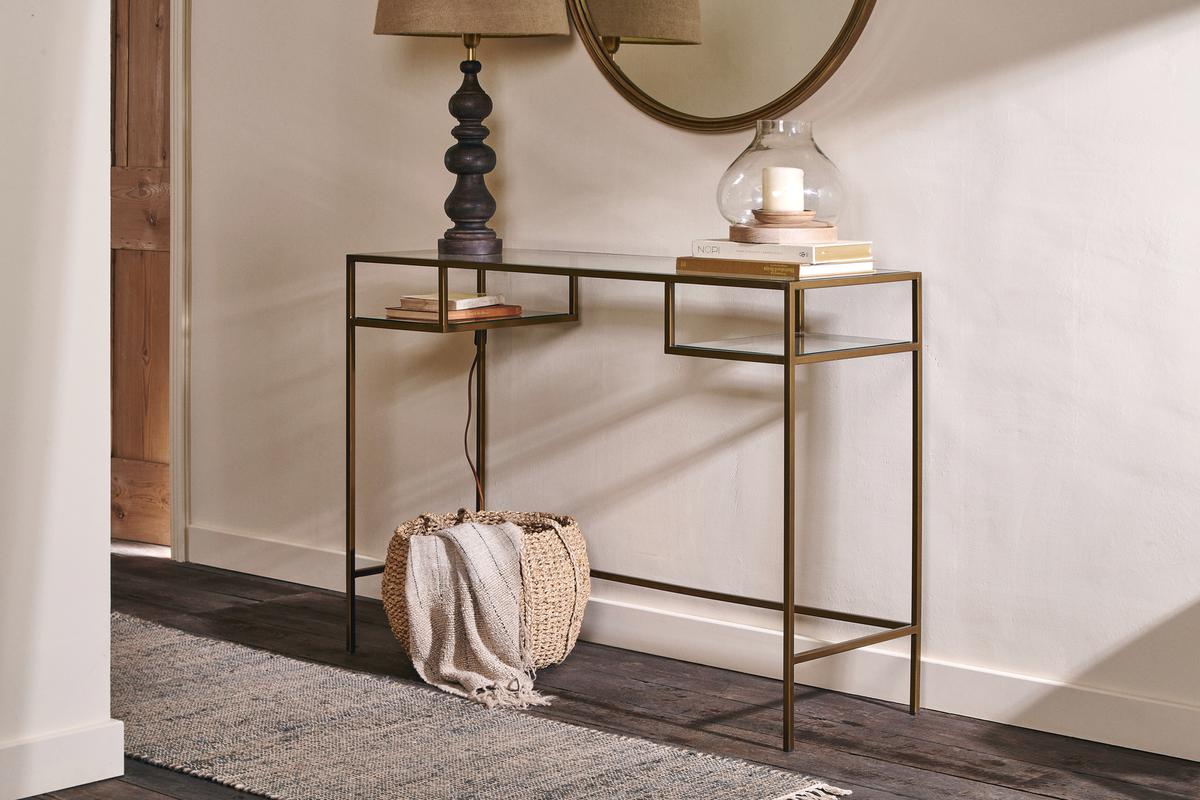 Nkuku Nakuru Iron & Glass Console Table Brass