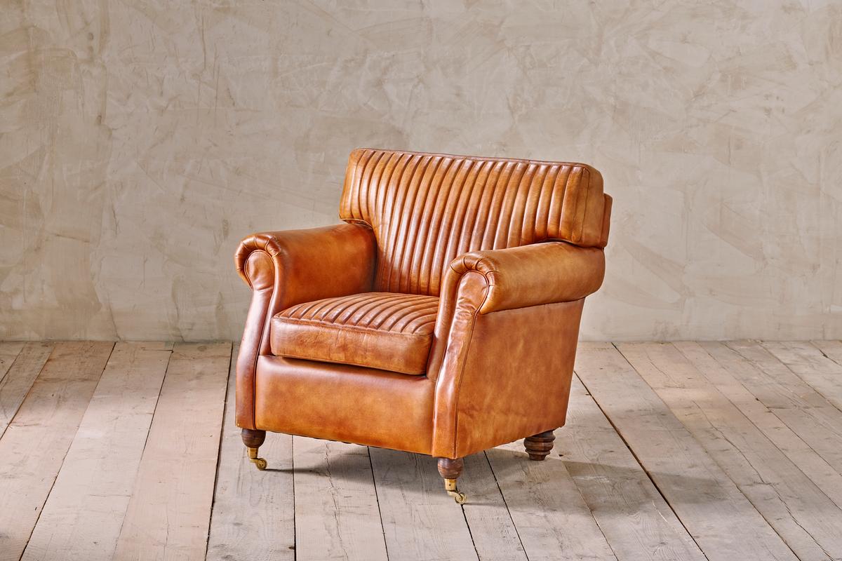 Nkuku Narwana Ribbed Leather Armchair Aged Tan