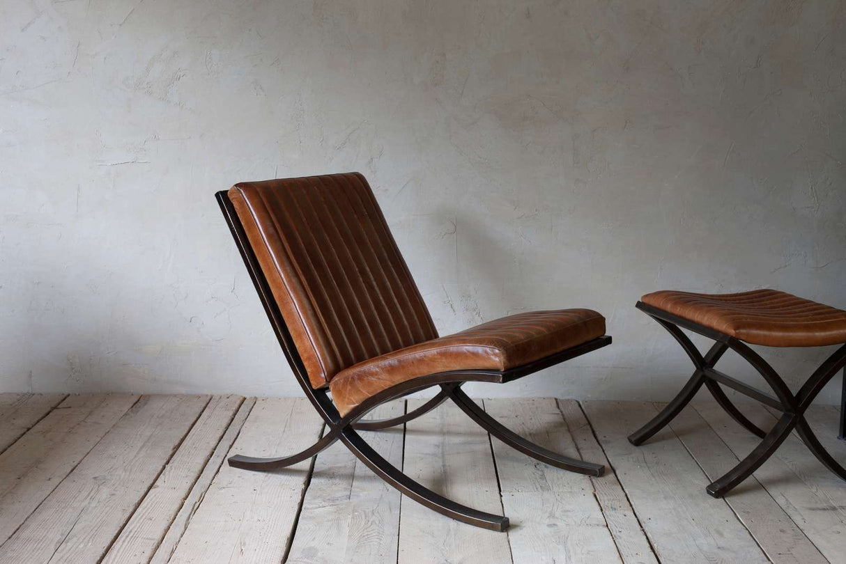 Nkuku Narwana Ribbed Leather Foot Stool Aged Tan