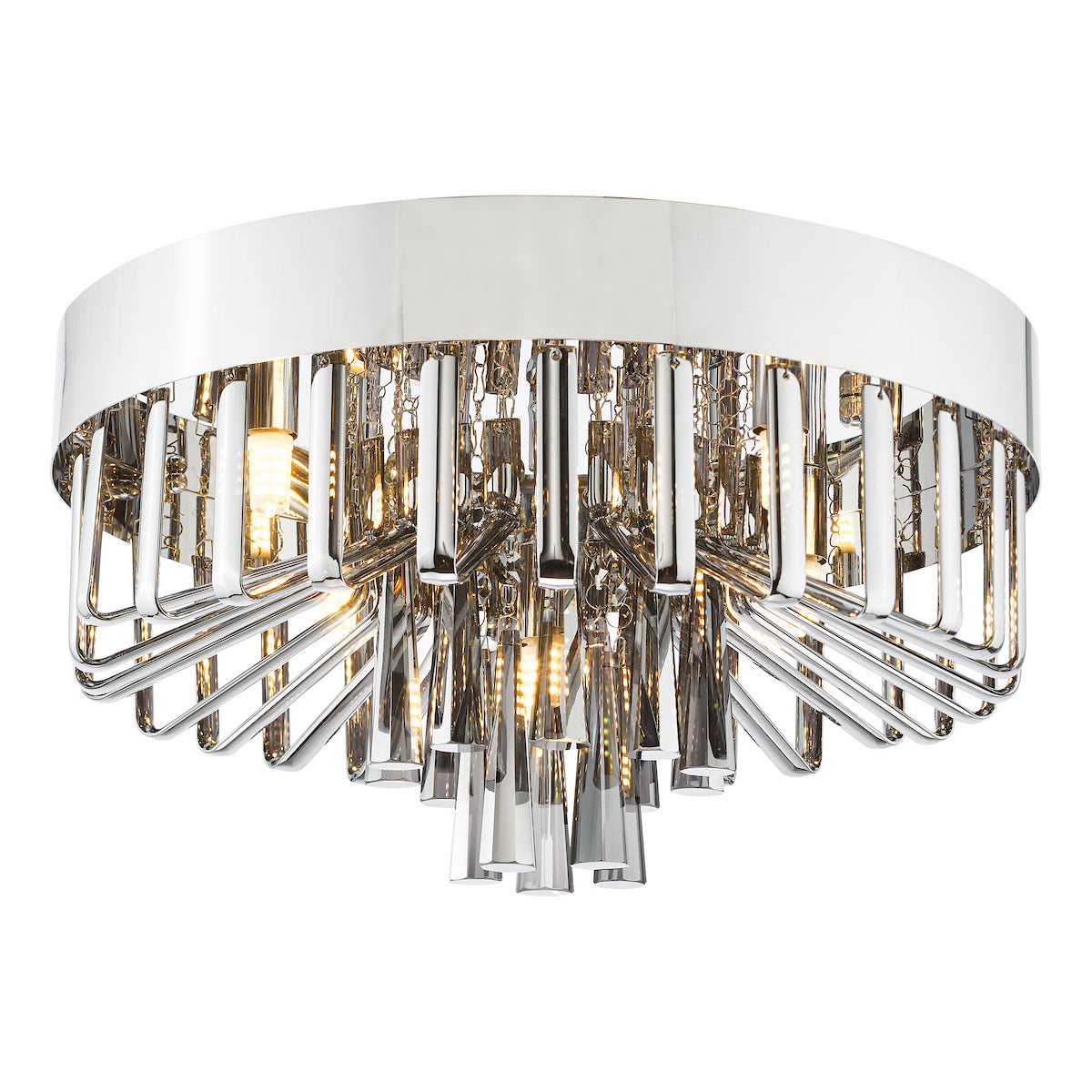 Dar Olin 5 Light Flush Polished Chrome and Smoked Glass