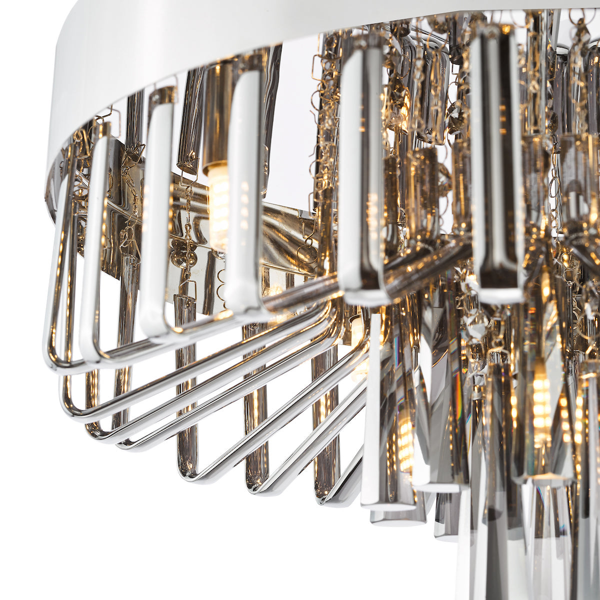 Dar Olin 5 Light Flush Polished Chrome and Smoked Glass