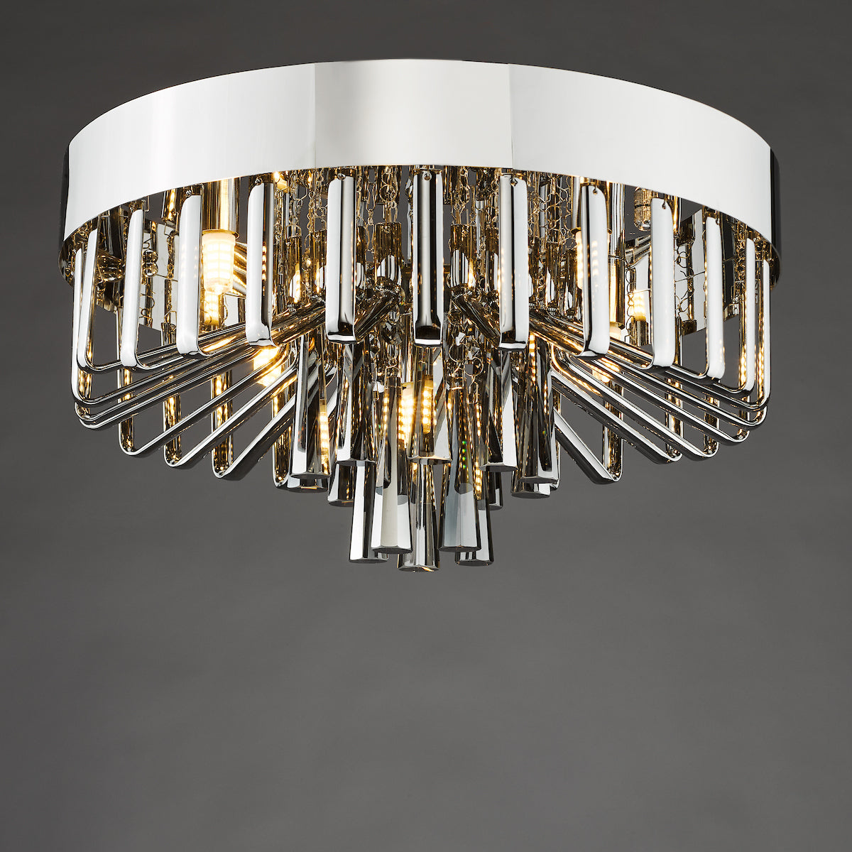 Dar Olin 5 Light Flush Polished Chrome and Smoked Glass