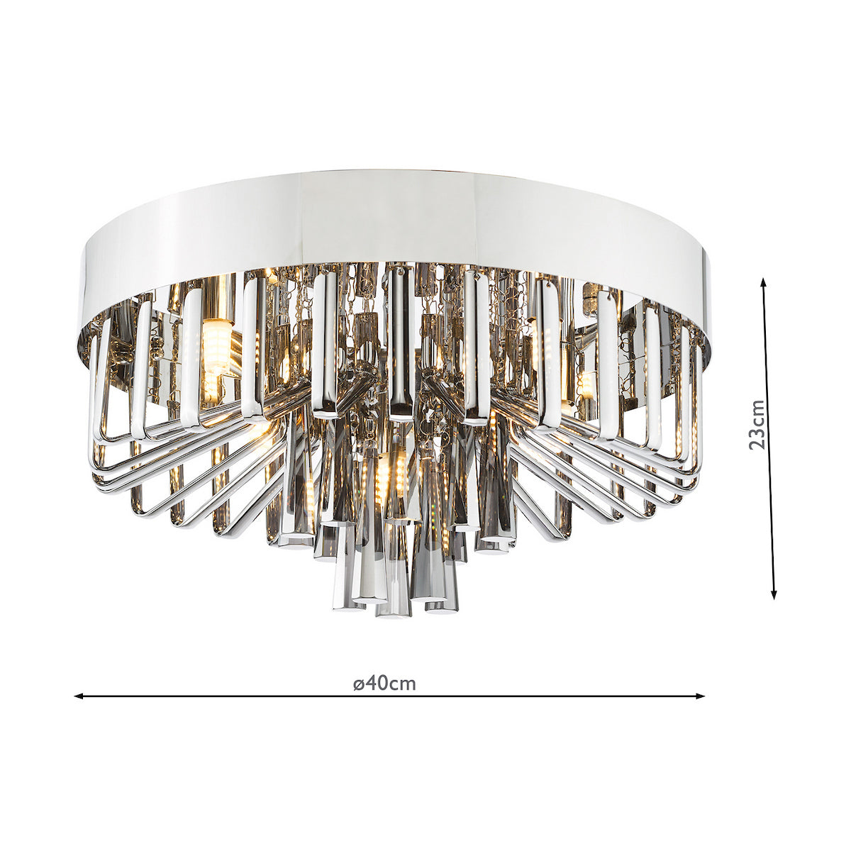 Dar Olin 5 Light Flush Polished Chrome and Smoked Glass