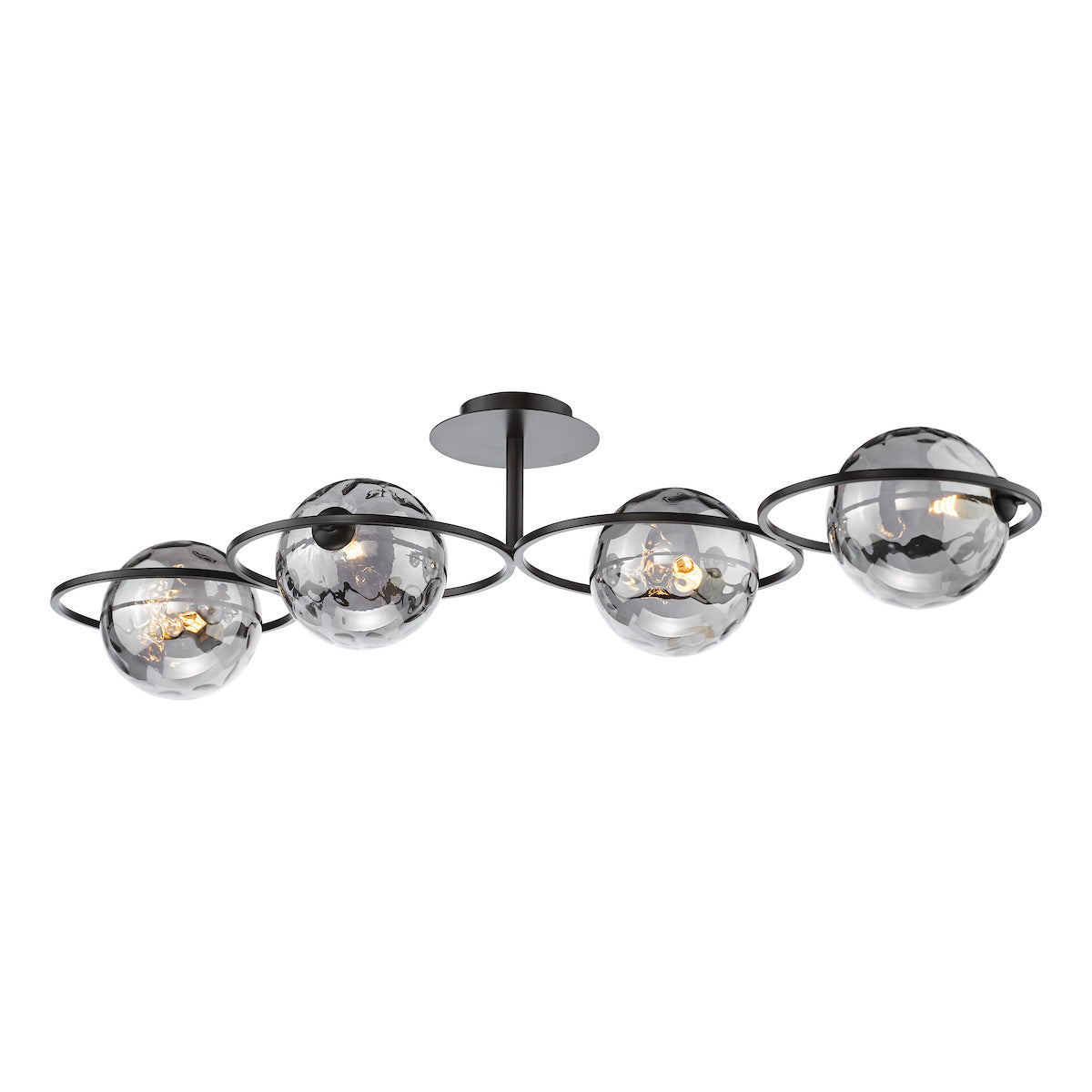 Dar Olympus 4 Light Semi-Flush Matt Black and Smoked Dimpled Glass