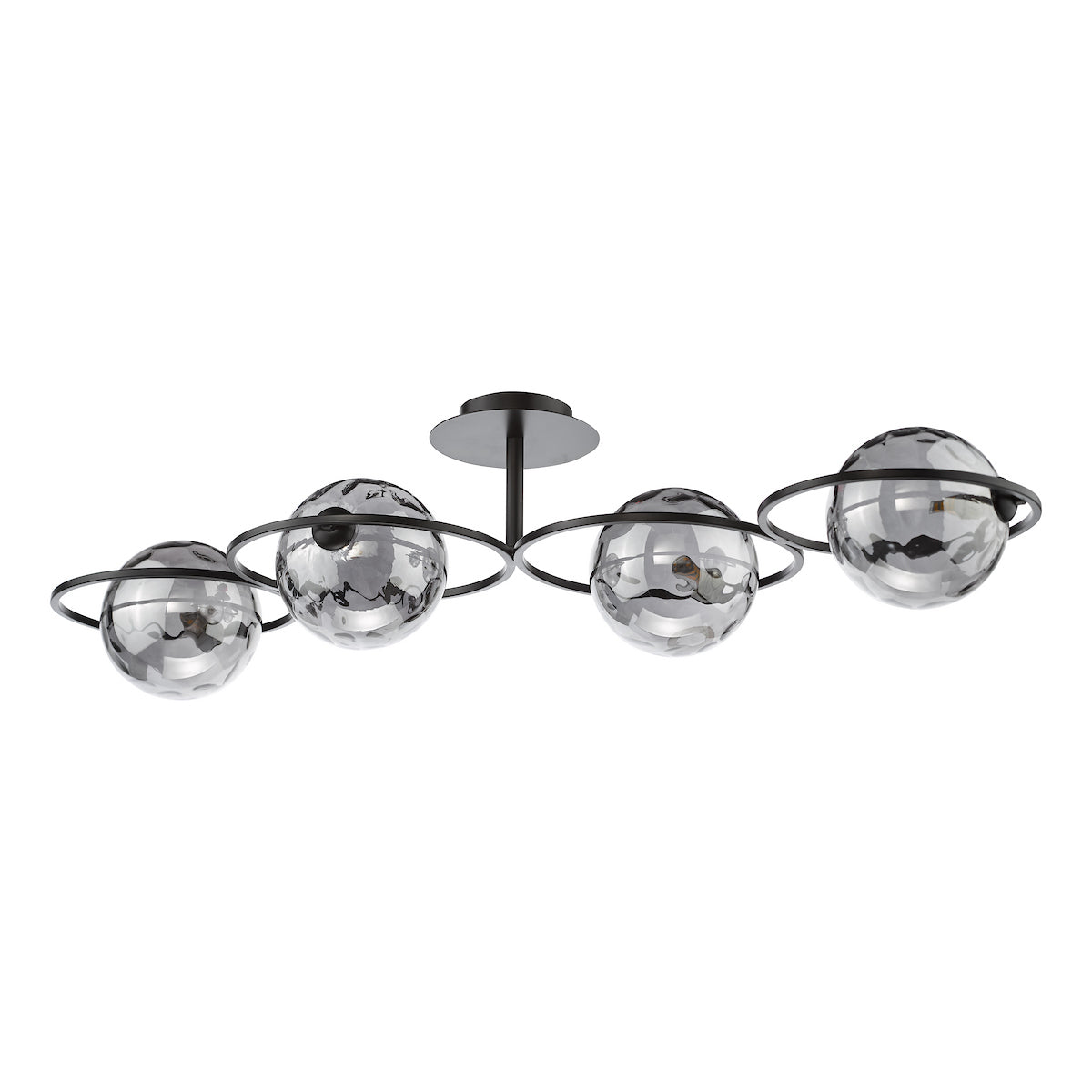 Dar Olympus 4 Light Semi-Flush Matt Black and Smoked Dimpled Glass