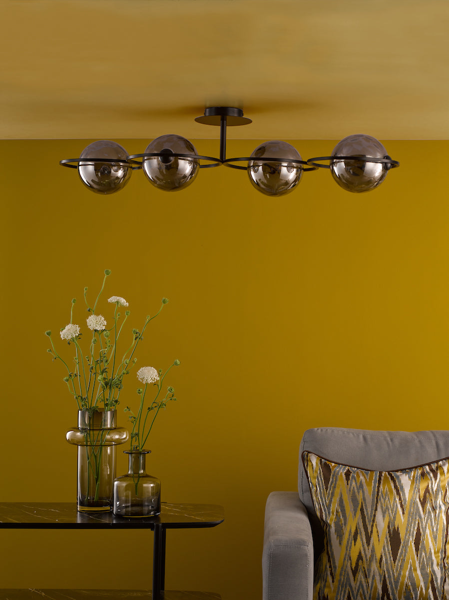 Dar Olympus 4 Light Semi-Flush Matt Black and Smoked Dimpled Glass