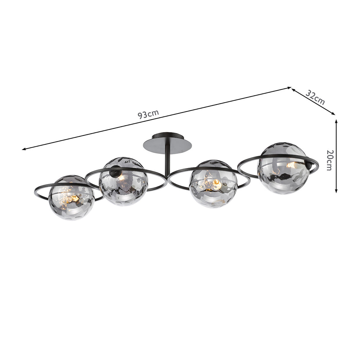 Dar Olympus 4 Light Semi-Flush Matt Black and Smoked Dimpled Glass