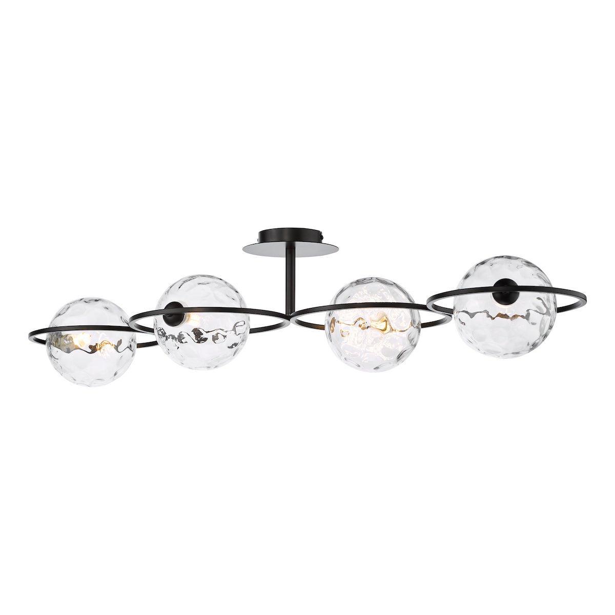 Dar Olympus 4 Light Semi-Flush Matt Black and Clear Dimpled Glass