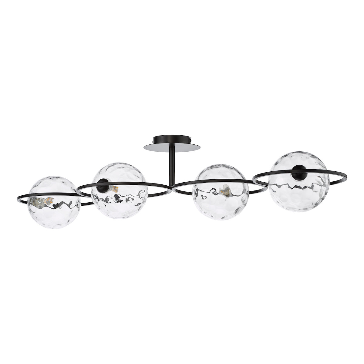 Dar Olympus 4 Light Semi-Flush Matt Black and Clear Dimpled Glass