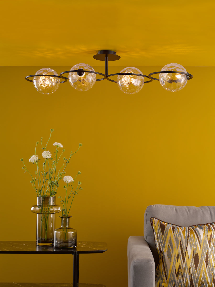 Dar Olympus 4 Light Semi-Flush Matt Black and Clear Dimpled Glass