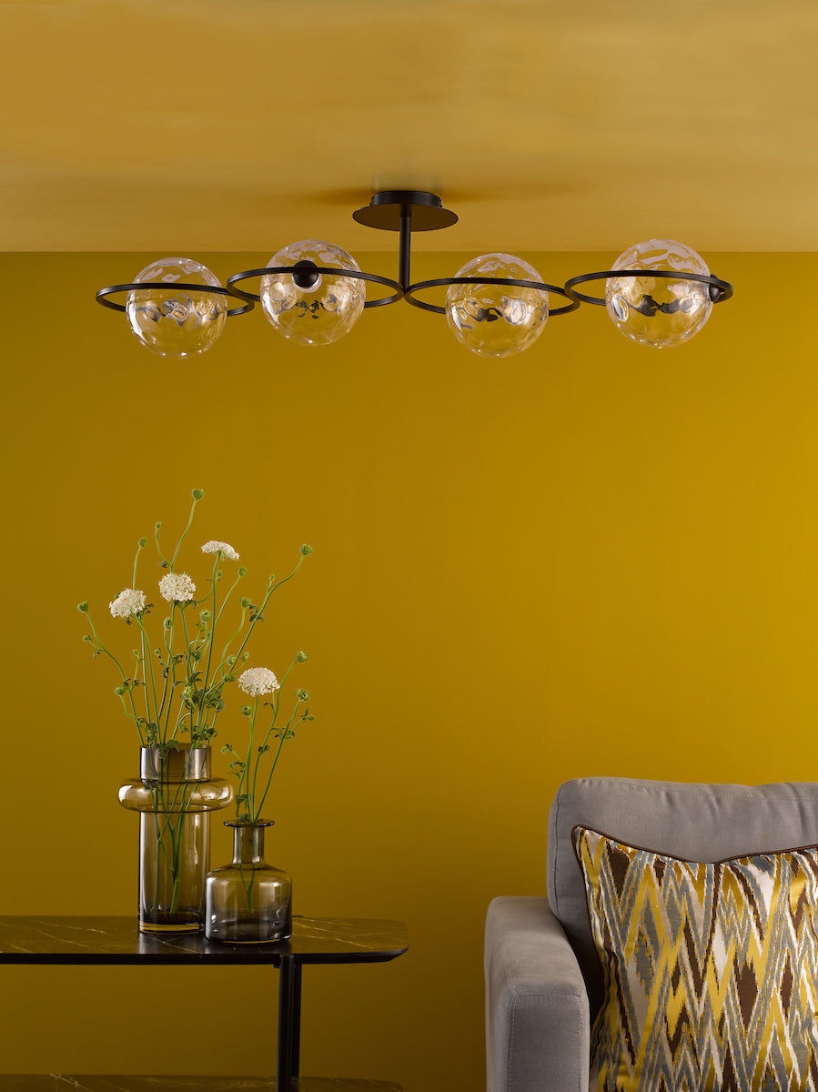 Dar Olympus 4 Light Semi-Flush Matt Black and Clear Dimpled Glass