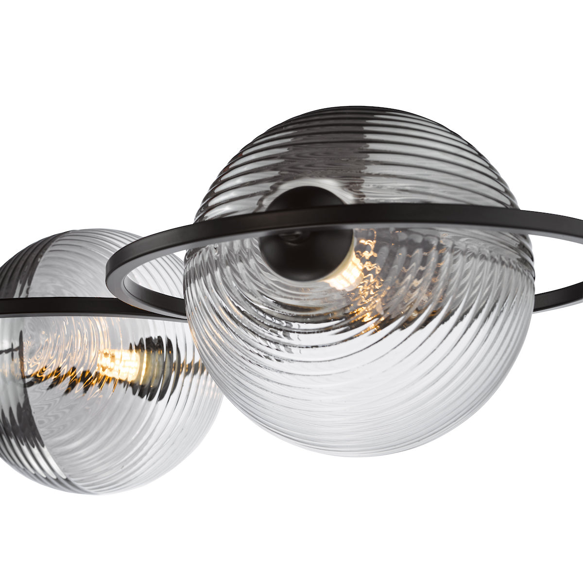 Dar Olympus 4 Light Semi-Flush Matt Black and Smoked/Clear Ribbed Glass