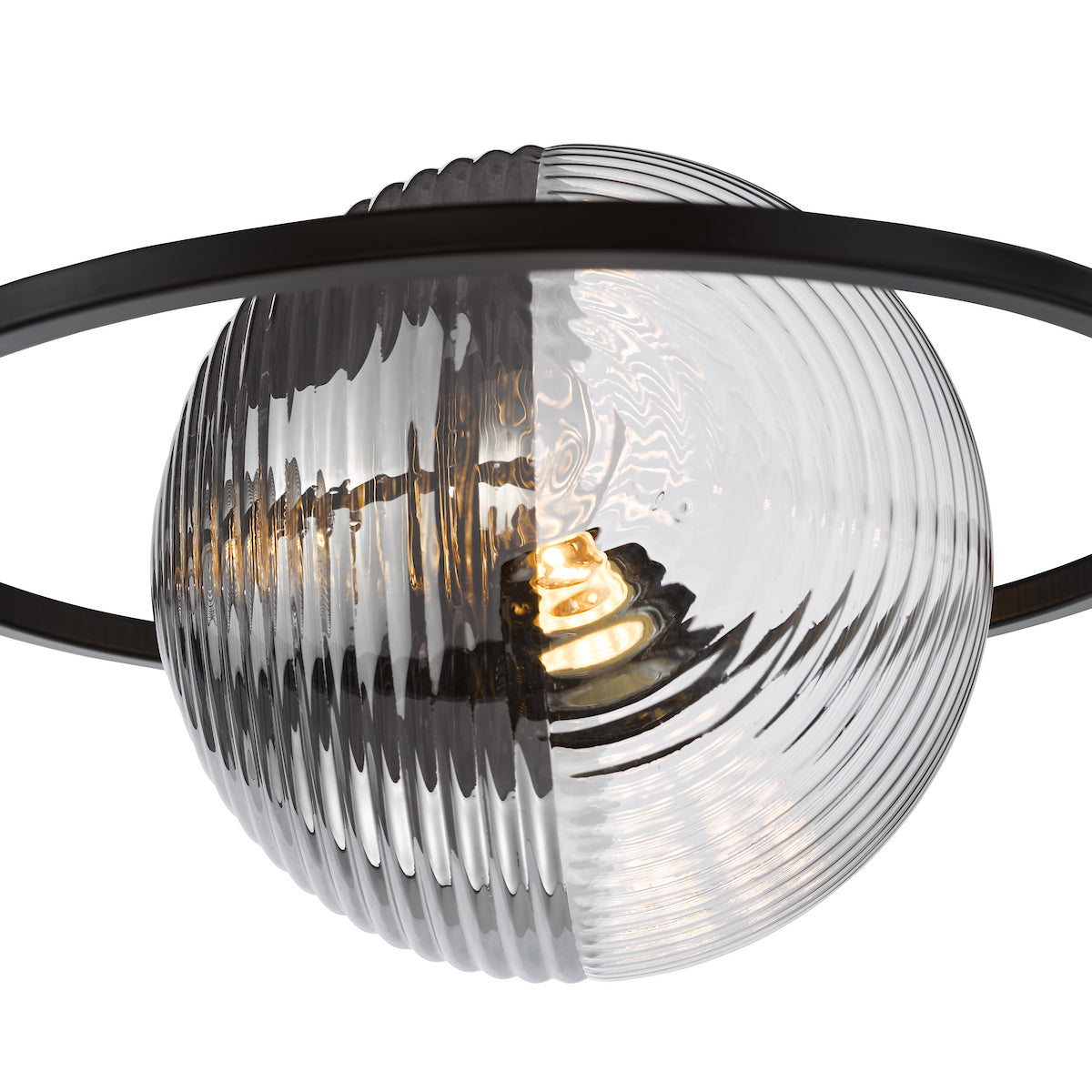 Dar Olympus 4 Light Semi-Flush Matt Black and Smoked/Clear Ribbed Glass