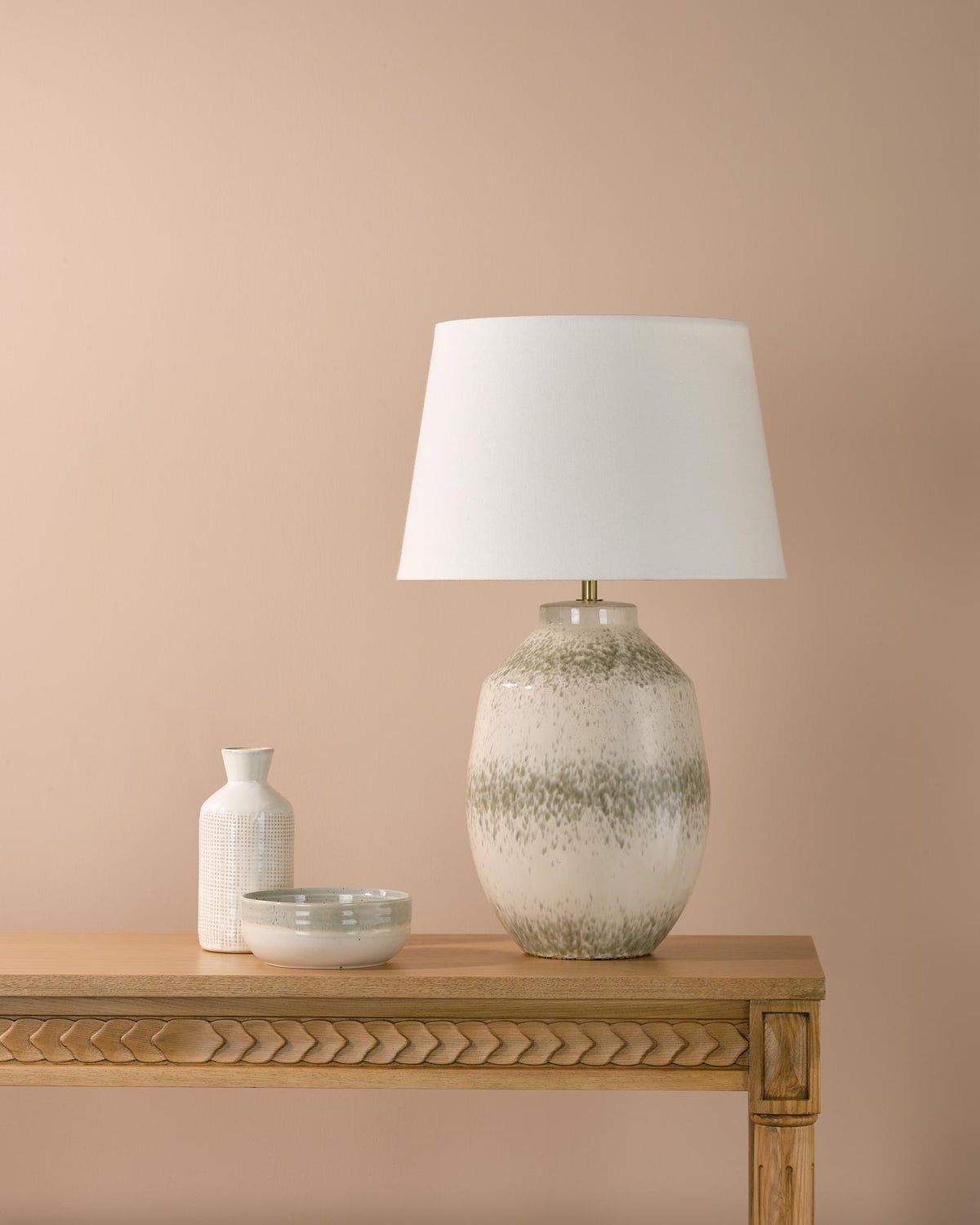 Dar Omari Table Lamp Green Ceramic and Antique Brass With Shade