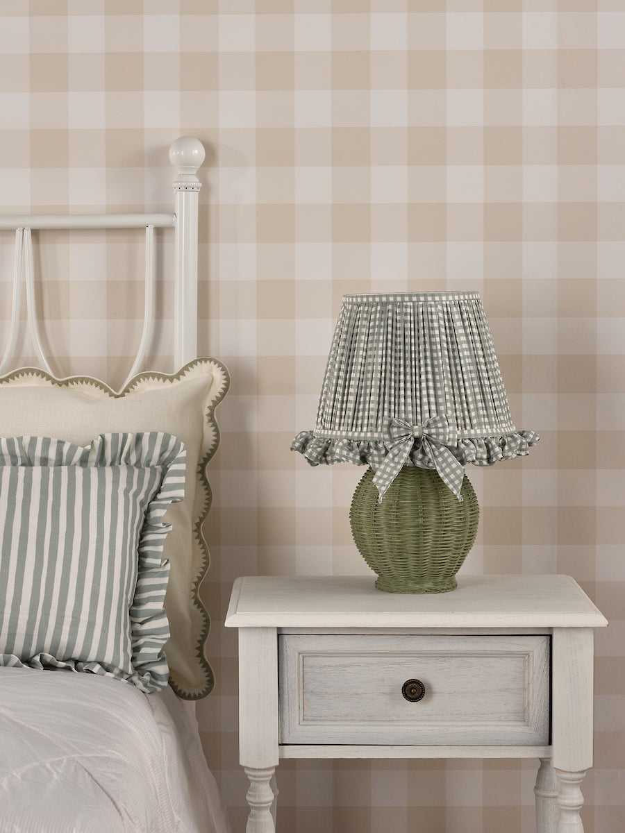 Dar Omer Table Lamp Matt Green and Antique Brass With Shade