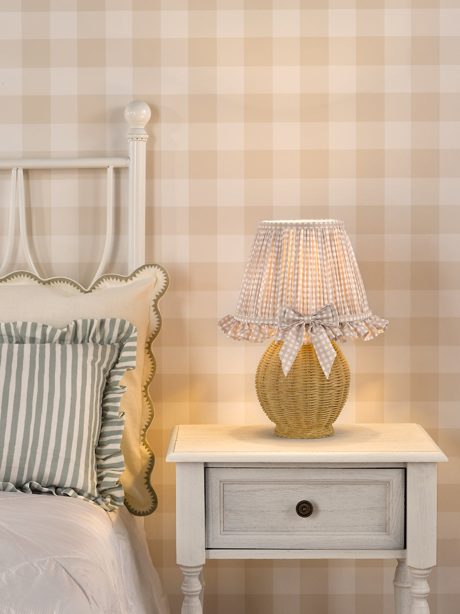 Dar Omer Table Lamp Matt Taupe and Antique Brass With Shade