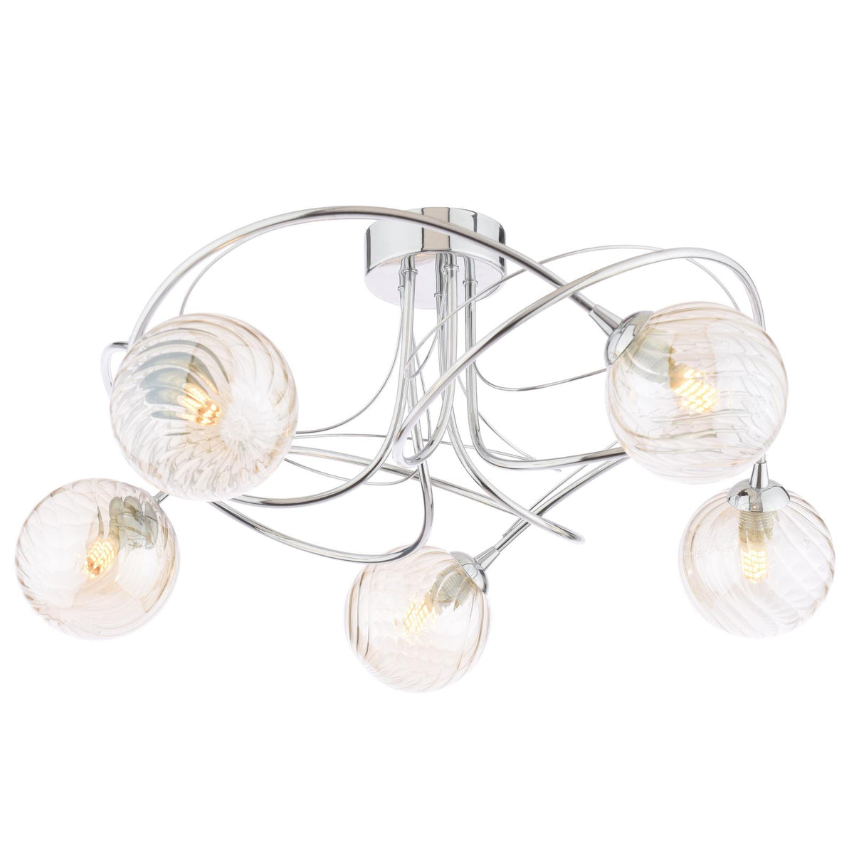 Dar Onawa 5 Light Semi-Flush Polished Chrome and Amber Glass