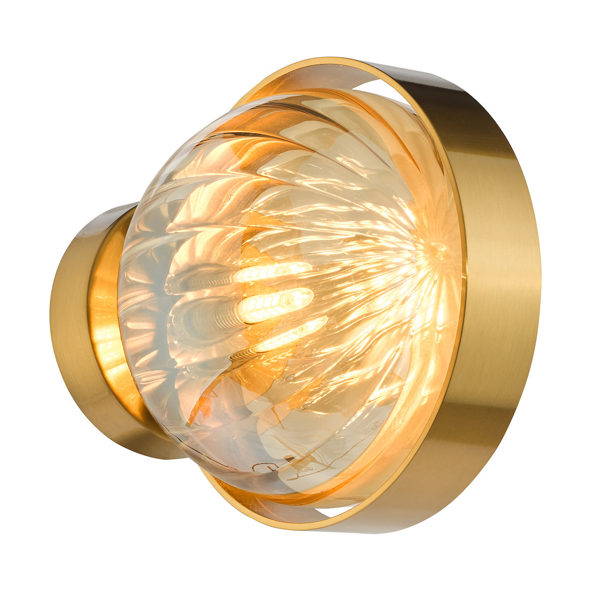 Dar Ophira Wall Light Antique Gold and Amber Ribbed Glass