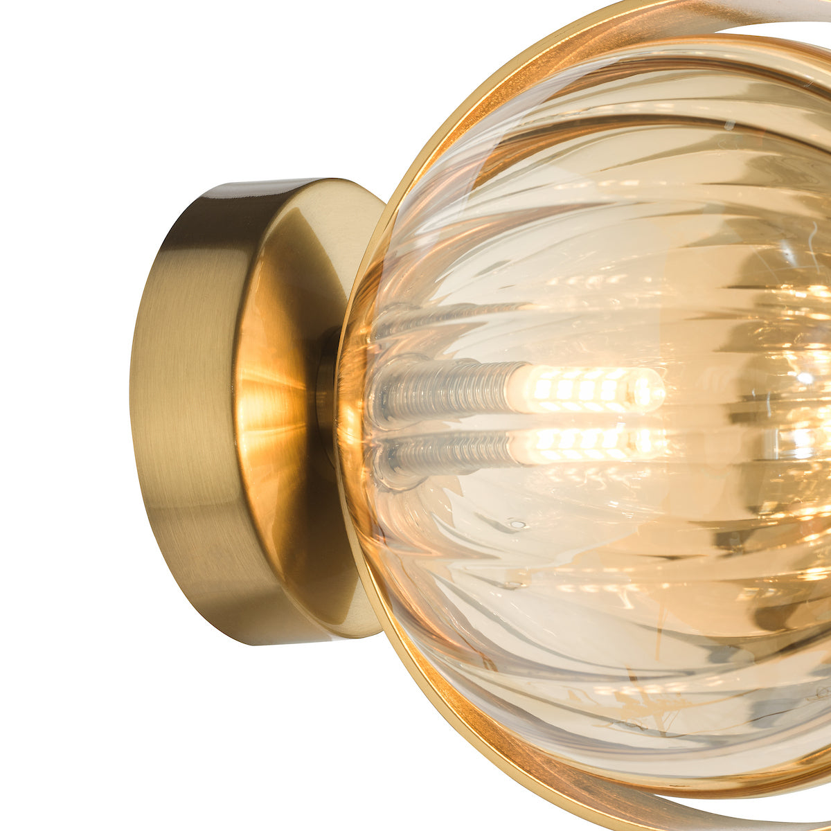Dar Ophira Wall Light Antique Gold and Amber Ribbed Glass