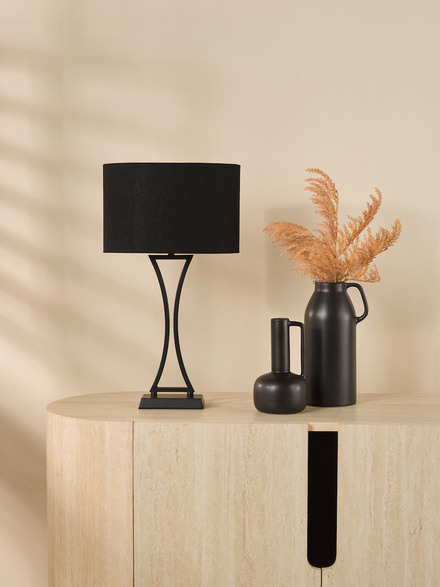 Dar Oporto Table Lamp Matt Black With Shade