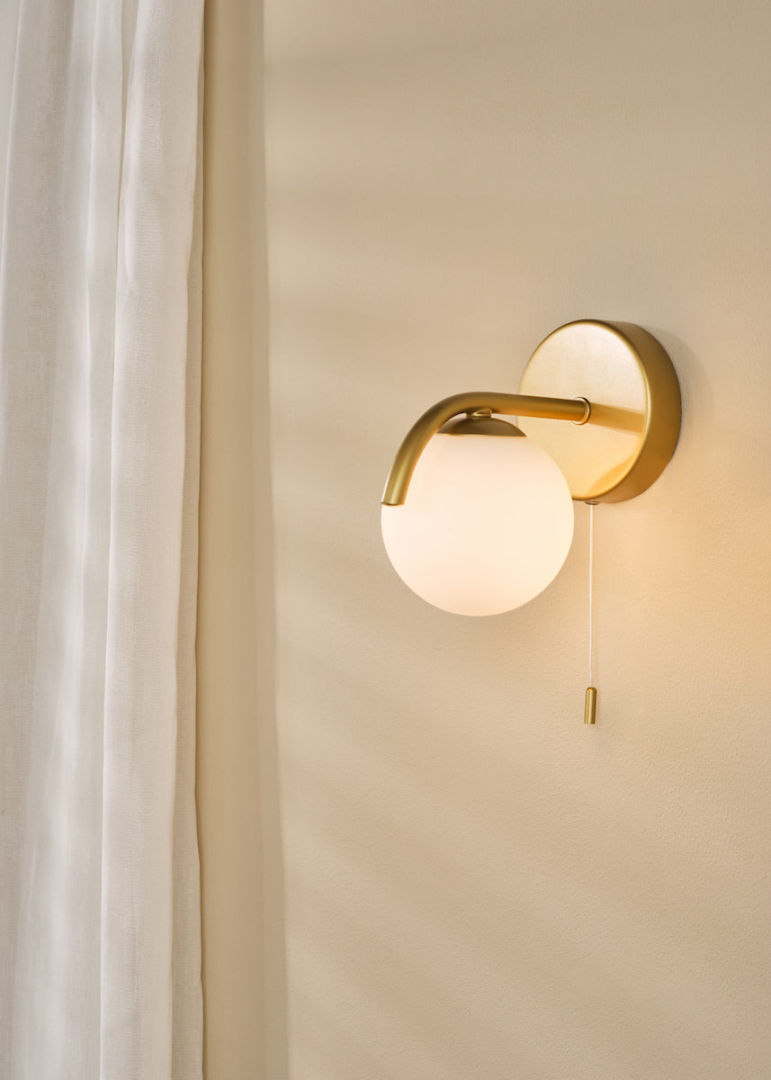 Dar Orlena Wall Light Satin Gold and Opal Glass