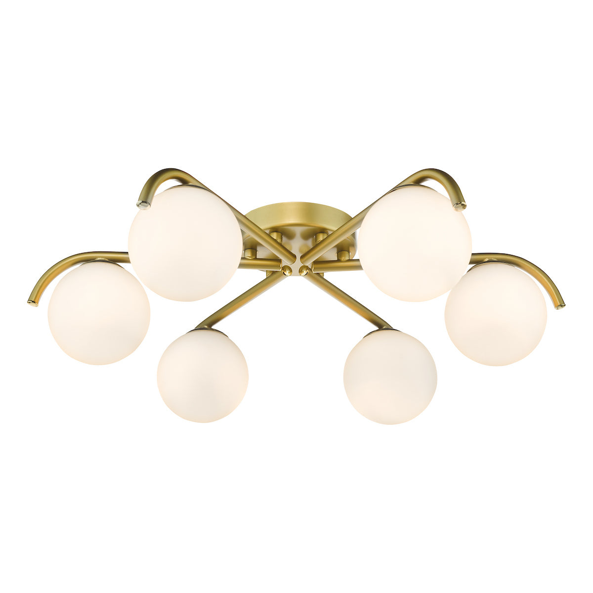 Dar Orlena 6 Light Flush Satin Gold and Opal Glass