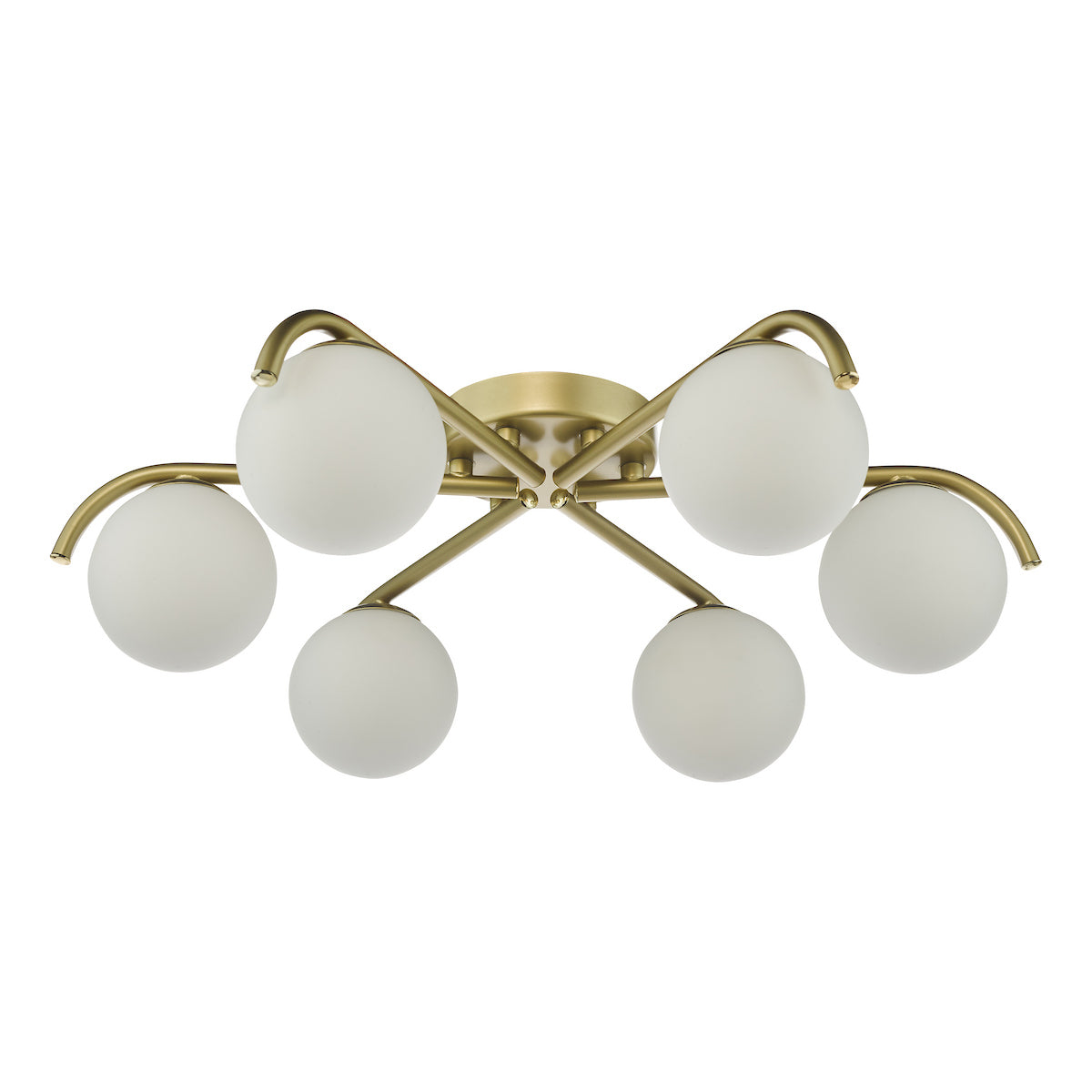 Dar Orlena 6 Light Flush Satin Gold and Opal Glass