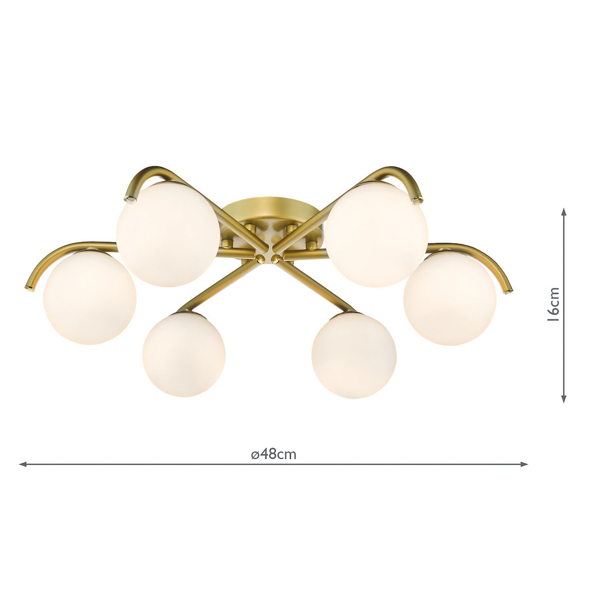 Dar Orlena 6 Light Flush Satin Gold and Opal Glass